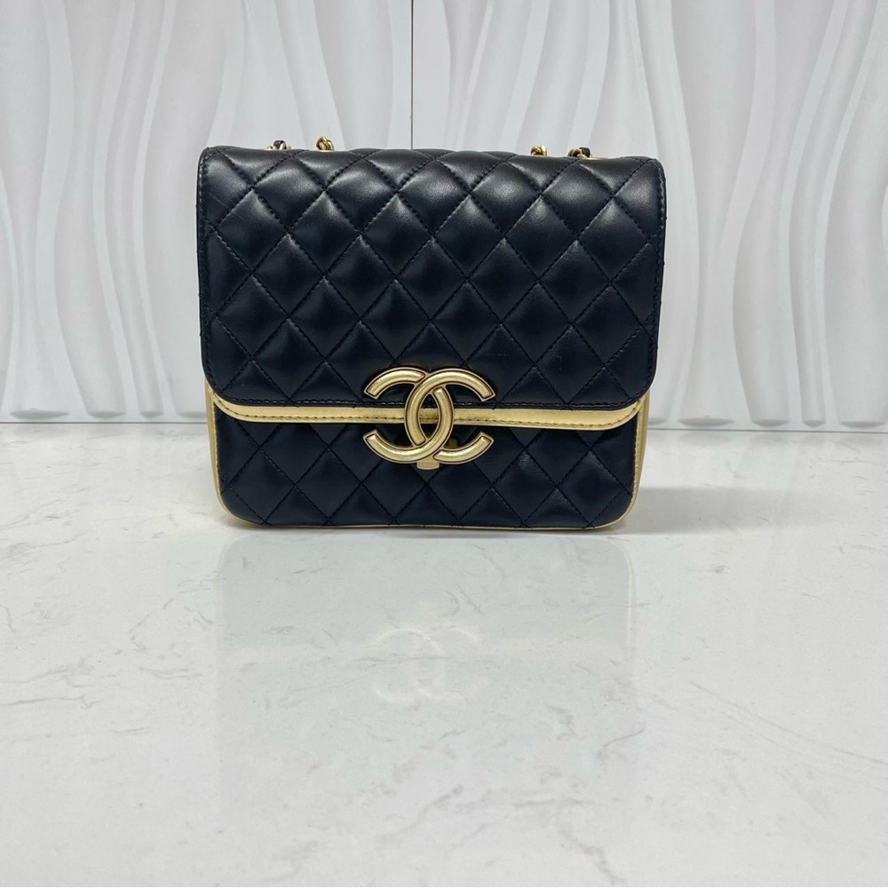 CHANEL Quilted Lambskin Flap Black & Gold Bag